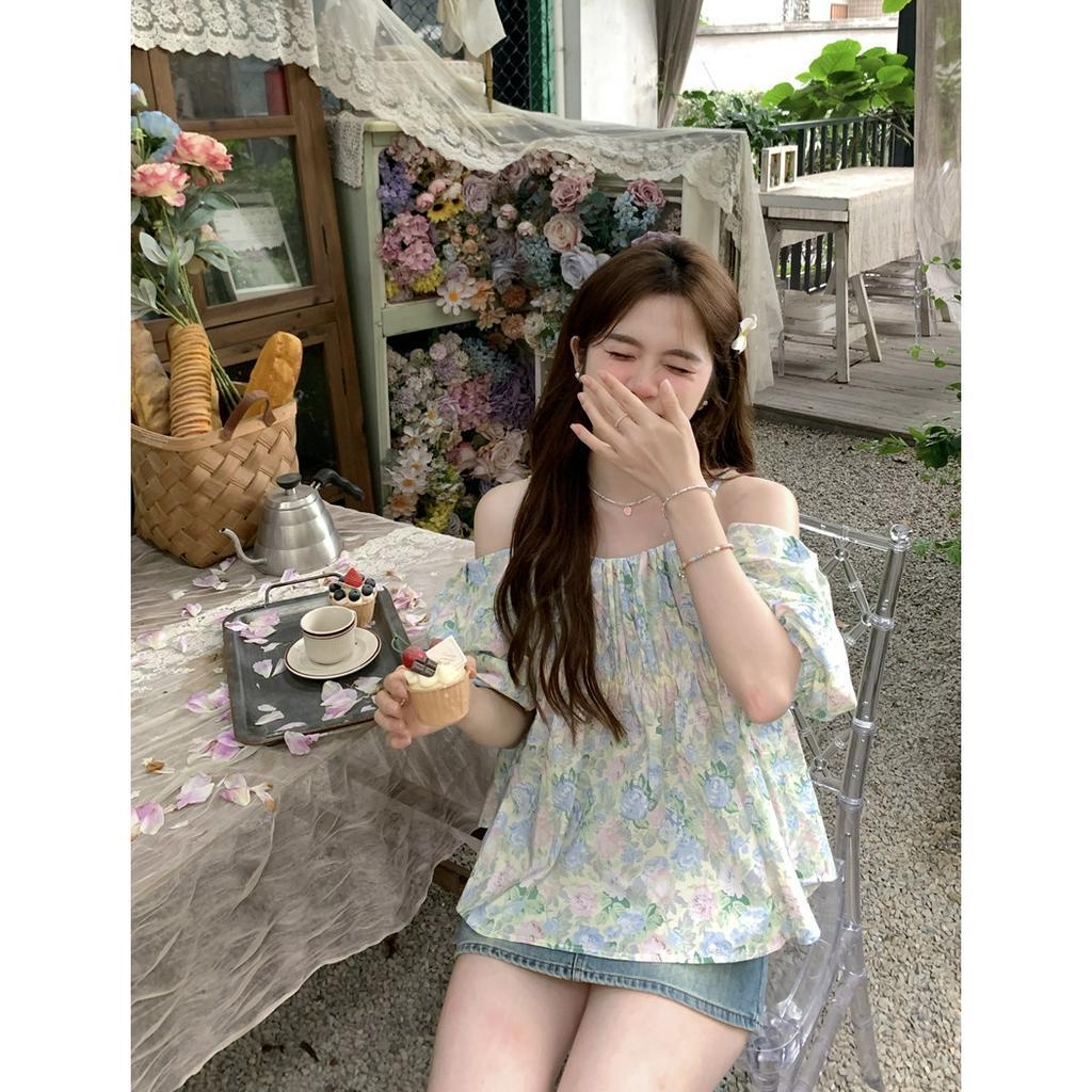 Porozi Áo croptop Trễ Vai Họa Tiết Hoa Thời Trang Mùa Hè Mới Cho Nữ