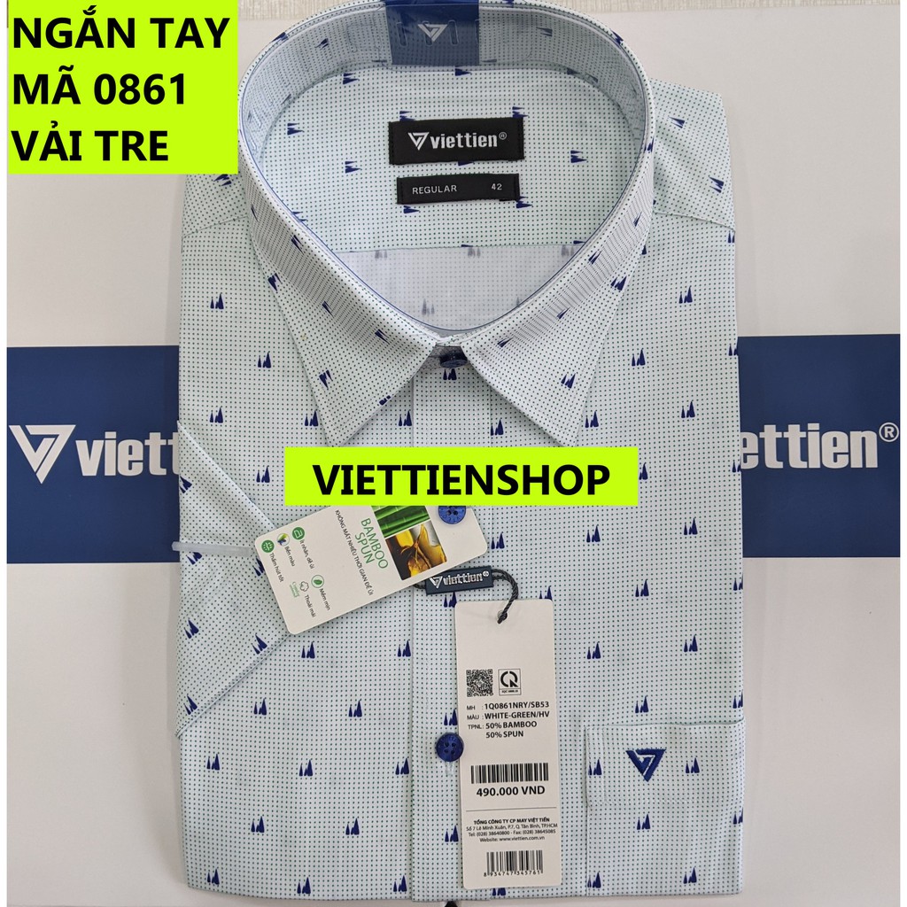 (0861 HVS) ÁO SƠ MI VIỆT TIẾN NGẮN TAY VẢI TRE HOA VẮN