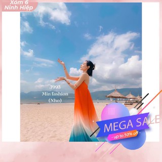 Đầm maxi cổ yếm vải loang màu lạ mắt - váy 2s đi biển cực sexy mn
