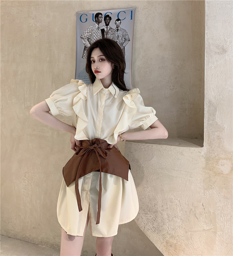 Váy sơ mi ngắn tay cao cấp phong cách cổ điển kèm thắt lưng da (Hàng Quảng Châu Có Sẵn) | BigBuy360 - bigbuy360.vn