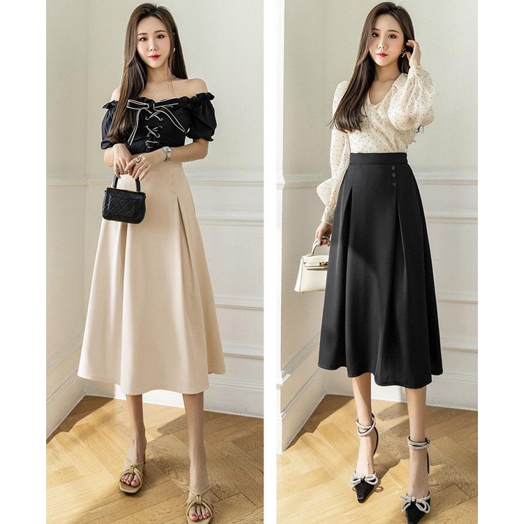 Chân váy dài chữ A Midi công sở xòe qua gối có BIGSIZE chun sau phong cách sang trọng trẻ trung đi làm đi chơi CV42