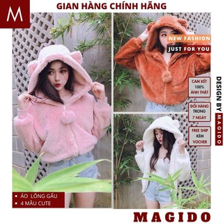 ÁO KHOÁC LÔNG TAI GẤU💚áo lông nữ hàn quốc tai gấu, khoác ấp áp QUẢ BÔNG FORM THỤNG MAGIDO