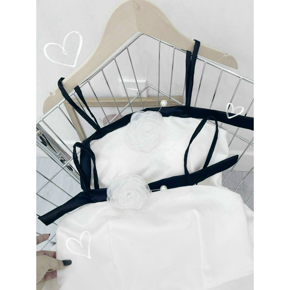 Đầm trắng xoè dự tiệc mẫu hot kèm phụ kiện hoa đính váy