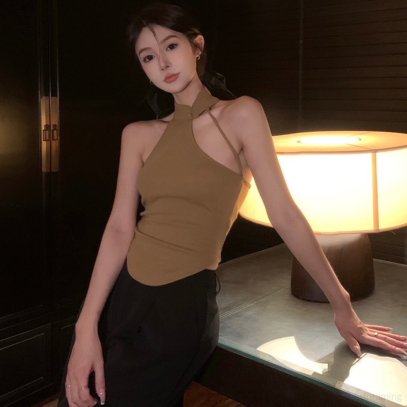 Áo Croptop Sát Nách Phong Cách Retro Quyến Rũ Cho Nữ