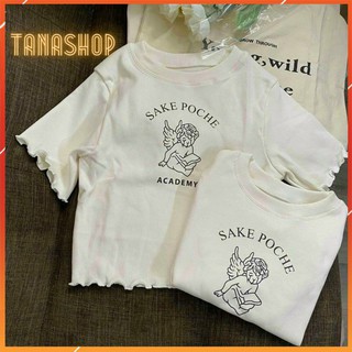 Áo Thun Croptop Nữ Ôm Tay Ngắn Hình Thiên Thần