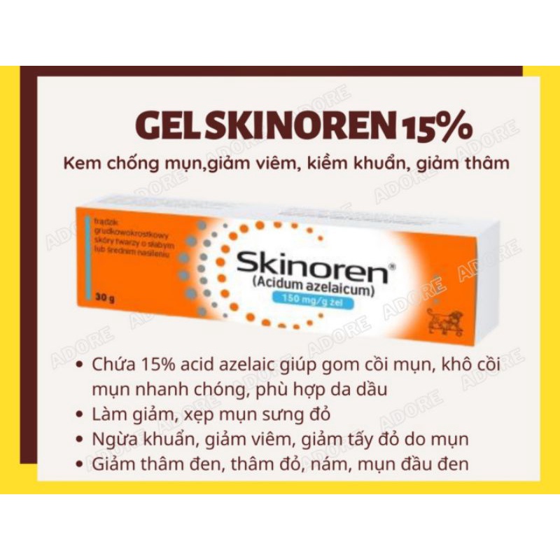 HÀNG SẴN Kem Skinoren 20% Acid Azelaic giảm mụn thâm nám 30g, kem Skinoren 15% zel bản Balan date mới