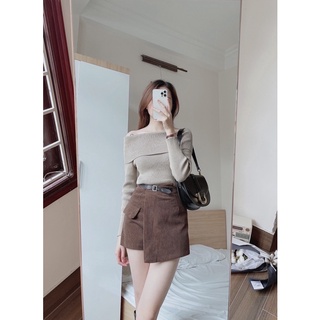 SUNI SKIRT - quần váy nhung tăm thiết kế mix đai da