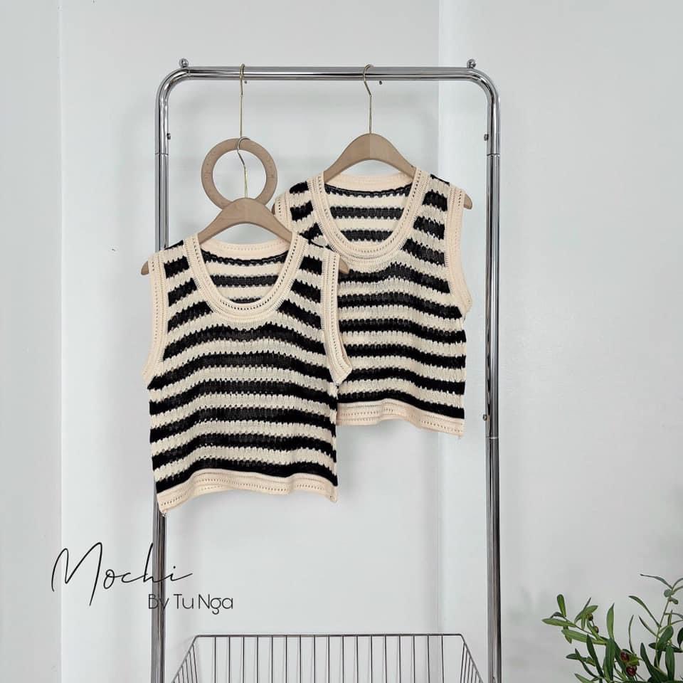 Váy Đi Biển Len Lưới, Đầm Suông Kẻ Ngang Hàng Quảng Châu Loại 1