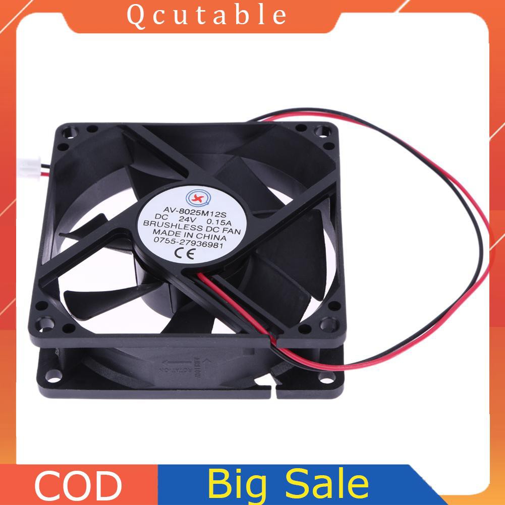 Quạt Làm Mát Không Chổi Than 80x80x25mm # Uk 7 Lưỡi 2 Dây 24v