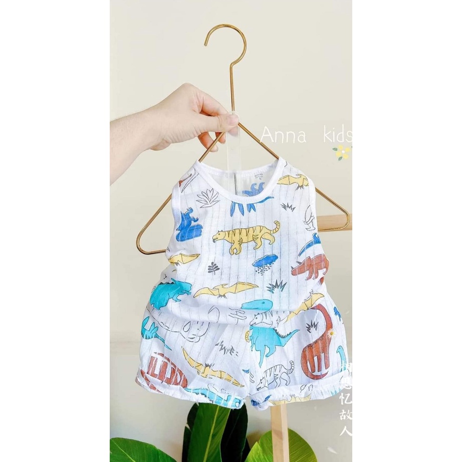 Bộ Ba Lỗ Cotton Giấy Cho Bé Trai, Bé Gái Họa Tiết Dễ Thương Từ 5 – 15kg