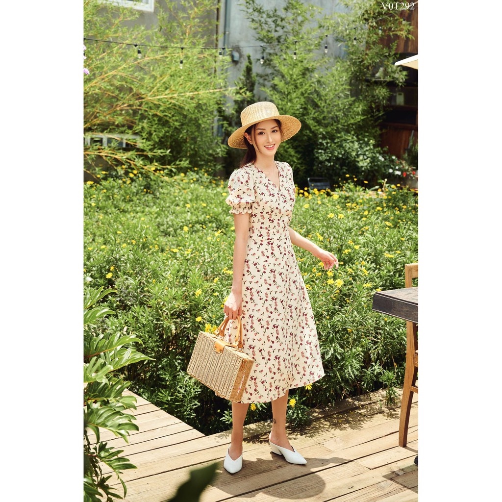 Váy hoa nhí cổ V tay chun TIIN STORE    VHN292