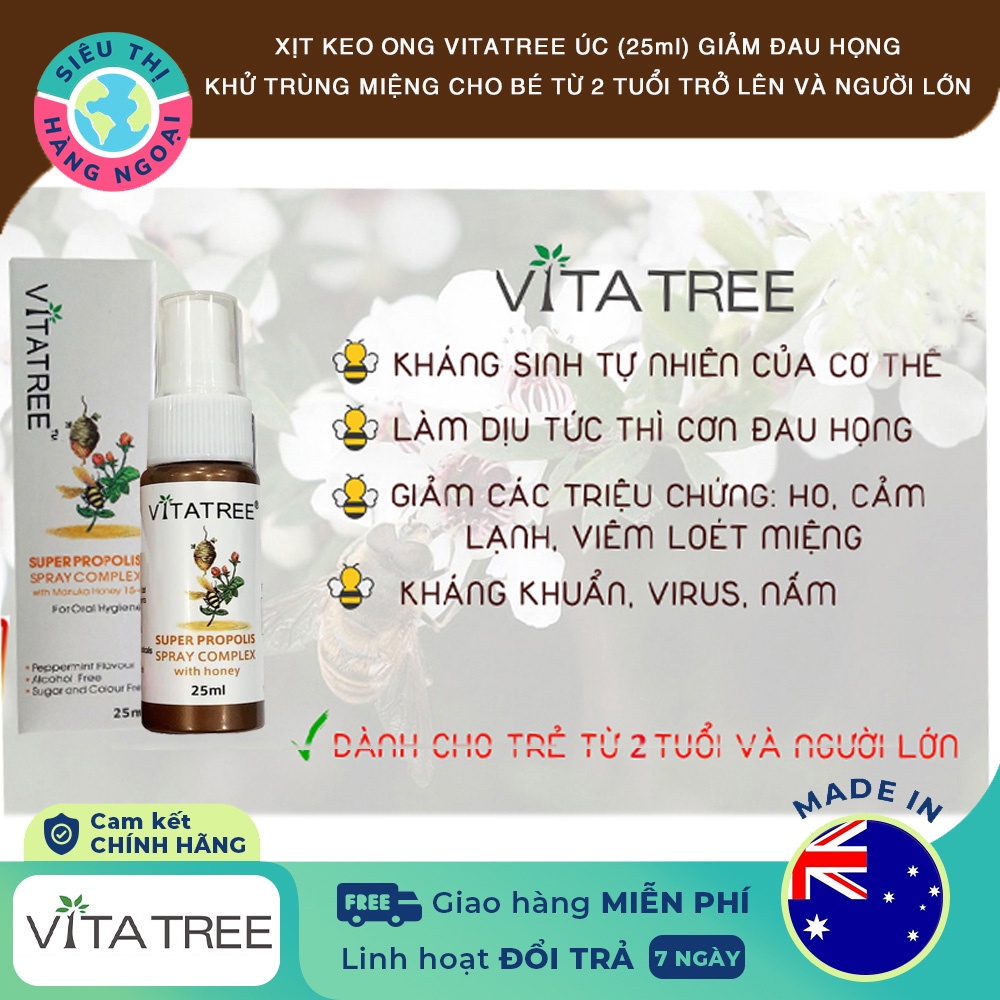 Xịt keo ong Vitatree Super Propolis Spray complex with Honey 25ml