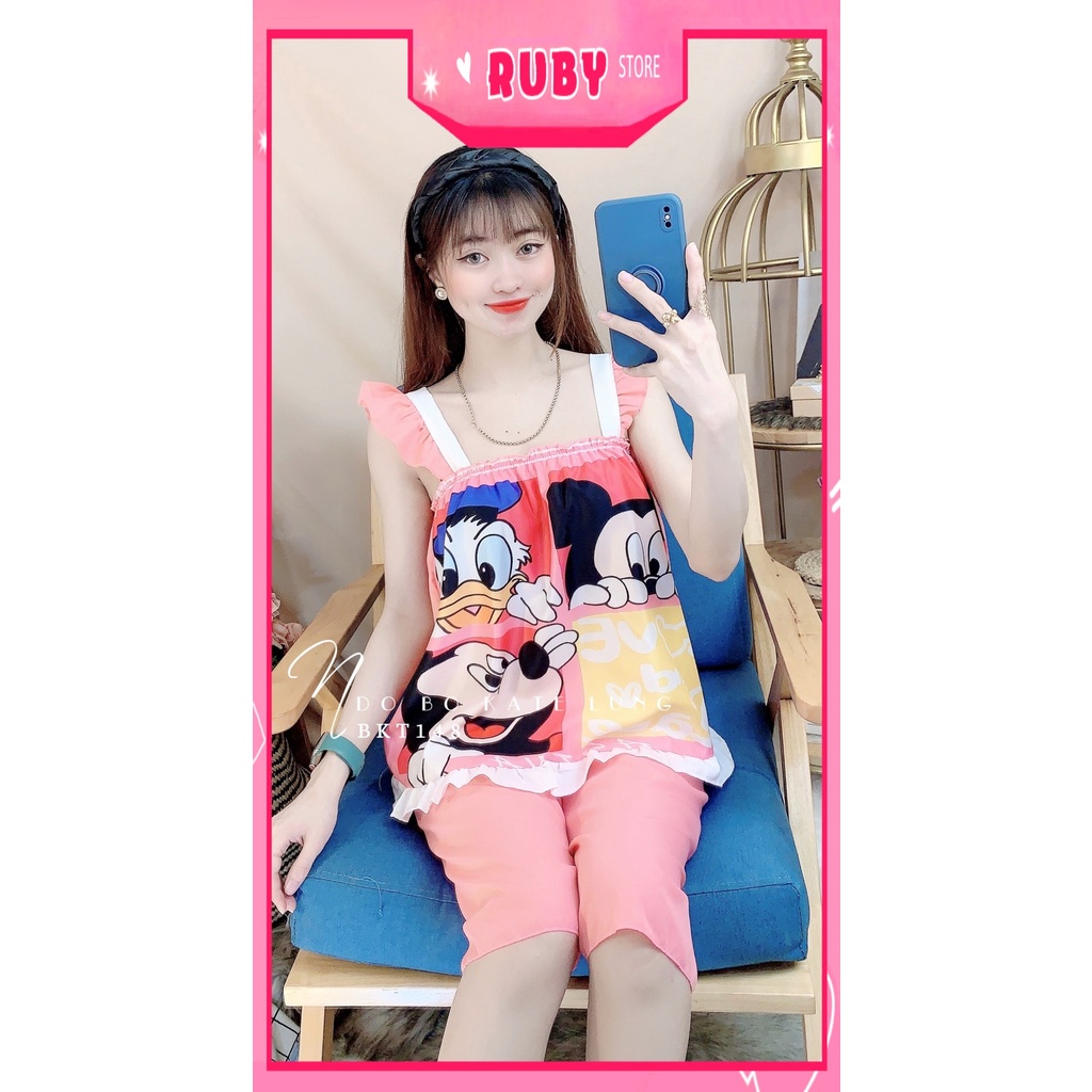Đồ bộ nữ mặc nhà chất kate mềm mát in hình hoạt hình họa tiết dễ thương BKT148