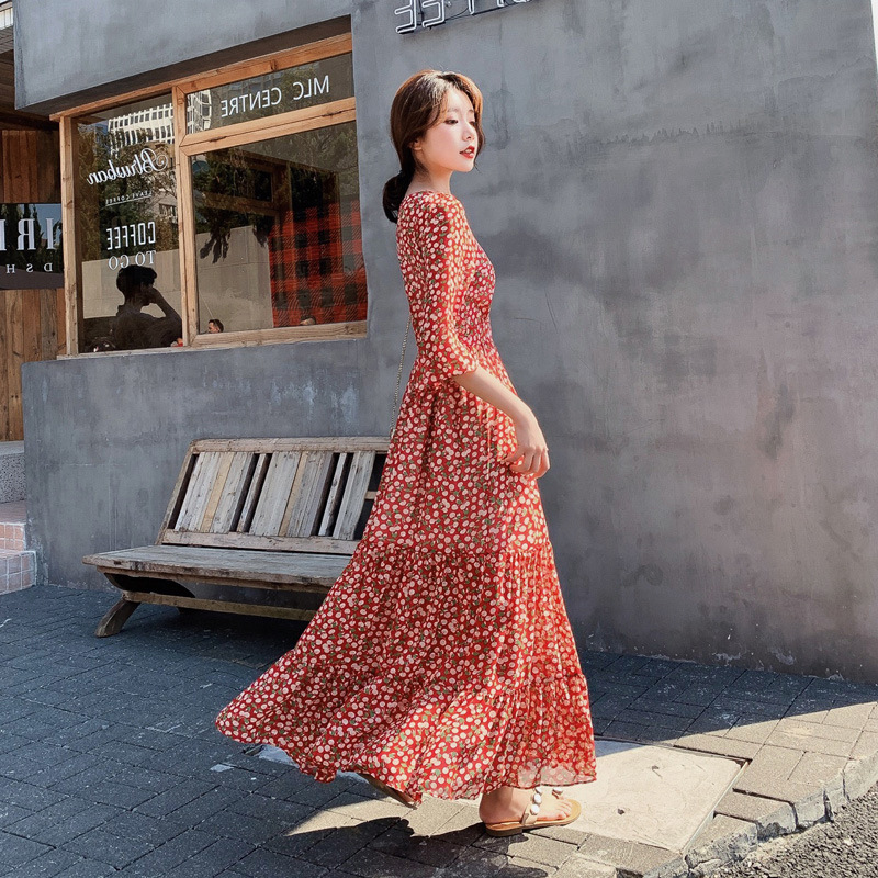 2021 NEW ARRIVAL  french style dress slim Floral skirt women fashion clothes and clothing