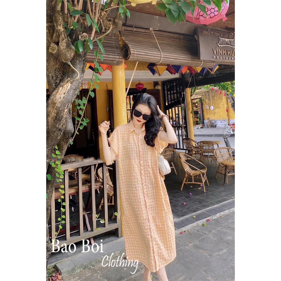 Váy sơ mi dáng dài chất liệu dày dặn cao cấp - Đầm nữ form suông dáng rộng Bảo Bối Clothing
