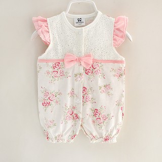[Thanh lý nghỉ bán] Body cộc tay cánh tiên cho bé gái jumpsuit hoa hồng đính nơ