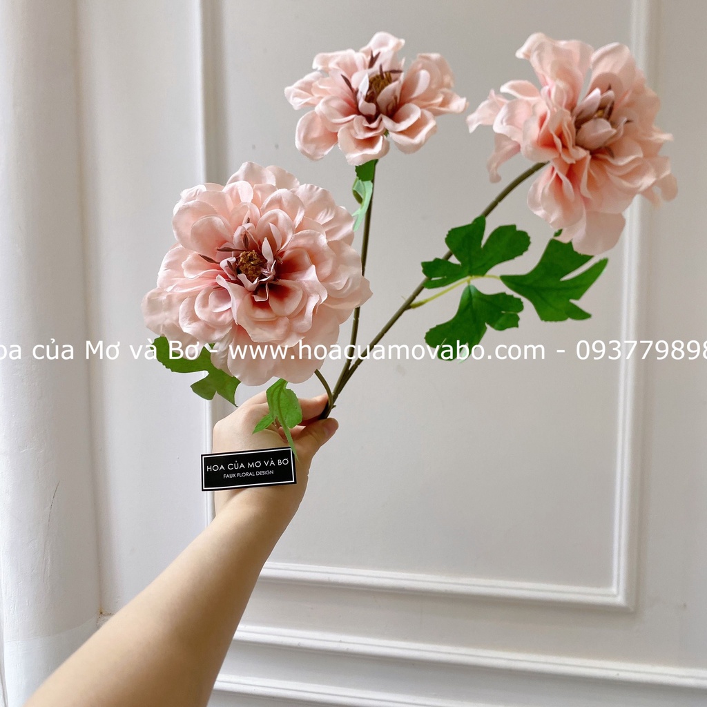 Cành Hoa Cúc Thược Dược Cao Cấp Merber Loại 3 Bông Nở - Hoa Giả Decor Trang Trí Chụp Ảnh