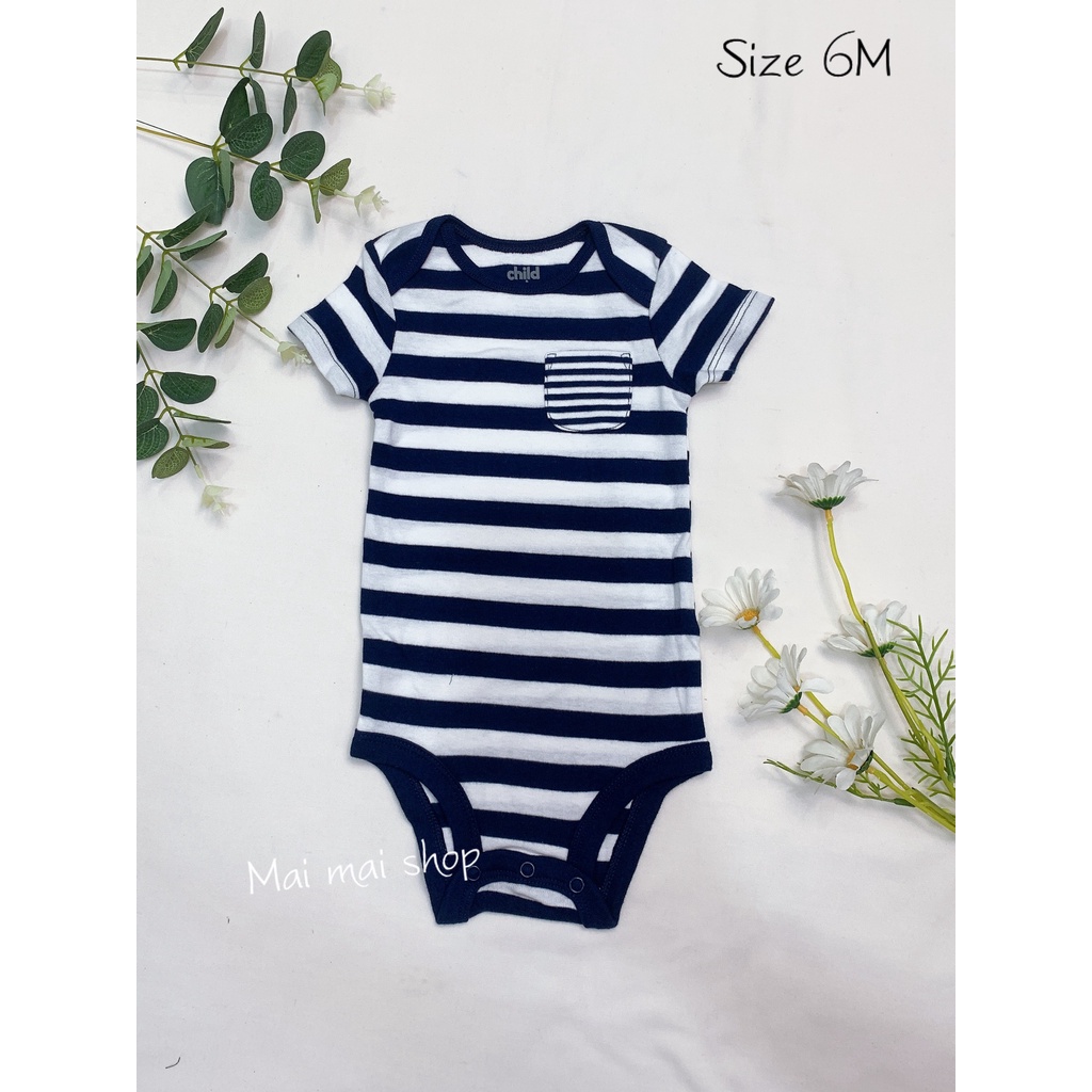 (3-6M Chọn màu- Trai) Body chip TAY NGẮN xuất dư cổ tròn, cổ đáp chéo cho bé trai sz 3-6M- Bộ liền thân cho bé