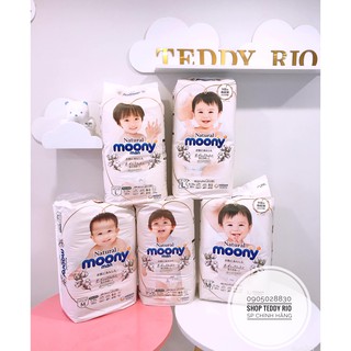 Bỉm MOONY NATURAL [MẪU MỚI] dán NBdasn63/S58/M46/L38-quầnM46/L36/XL32