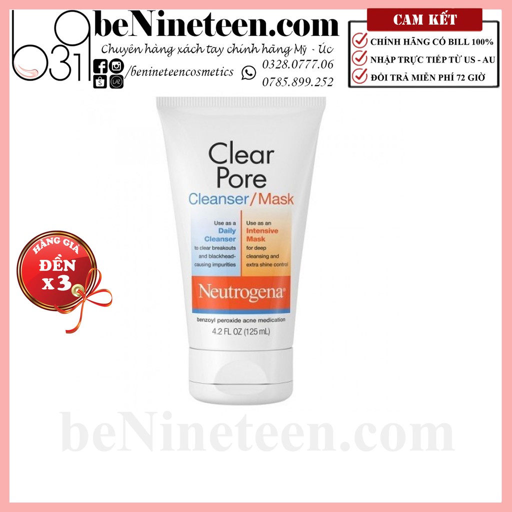 [TẶNG CHOCOLATE HERSHEY] Sữa Rửa Mặt Neutrogena Clear Pore Cleanser/Mask 125ml