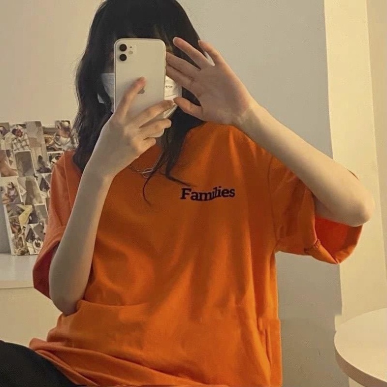 Áo Thun Tay Lỡ In Chữ Families Màu Cam Áo Phông Rộng Unisex Ulzzang Nam Nữ 38-65kg Xưởng Áo Thun Croptop