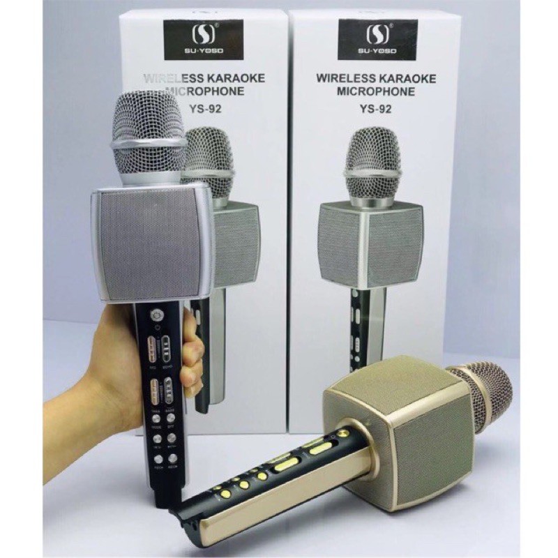 Micro Karaoke Bluetooth YS-92 Trang Bị Soudcard Dùng Livetream Vùa Hát Như Micro Loa Rời Bình Thường