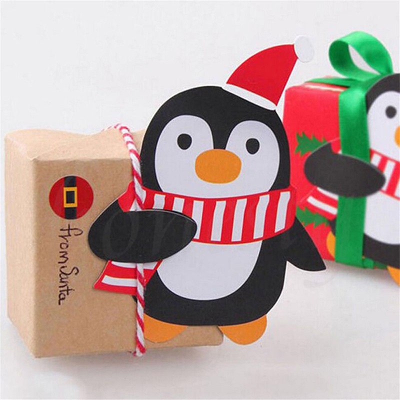 Bộ 25 Thẻ Giấy Hình Ông Già Noel / Người Tuyết / Chim Cánh Cụt / Chim Cánh Cụt Màu Đỏ Trang Trí Giáng Sinh