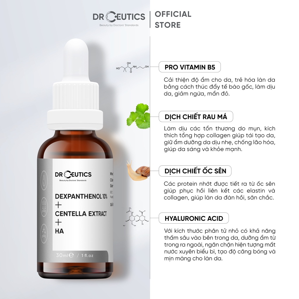 DRCEUTICS Serum B5 DrCeutics Cấp Ẩm Và Phục Hồi Da Dexpanthenol 10% + Centella Extract + HA (30g)