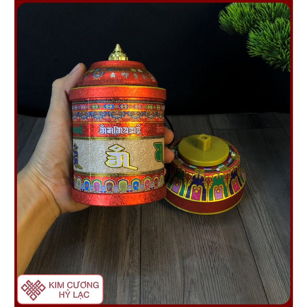 Chuyển Kinh Luân Nhôm Xoay Có Nhạc, Bánh Xe Mani Cầu Nguyện [Kim Cương Hỷ Lạc] 21Cm - 30Cm