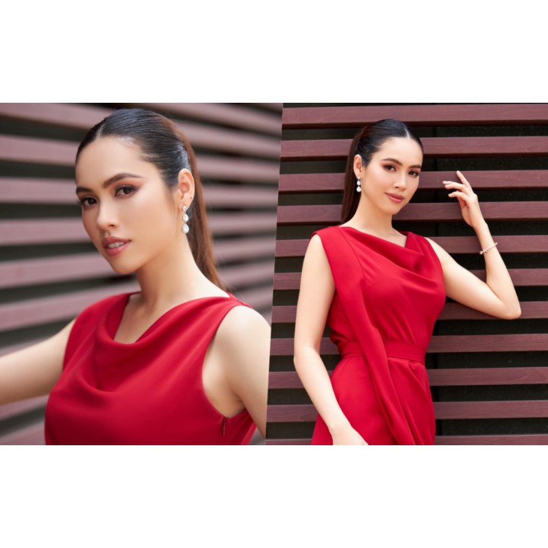 Đầm ôm body sát nách cổ đổ đắp chéo tà (HÀNG CAO CẤP)