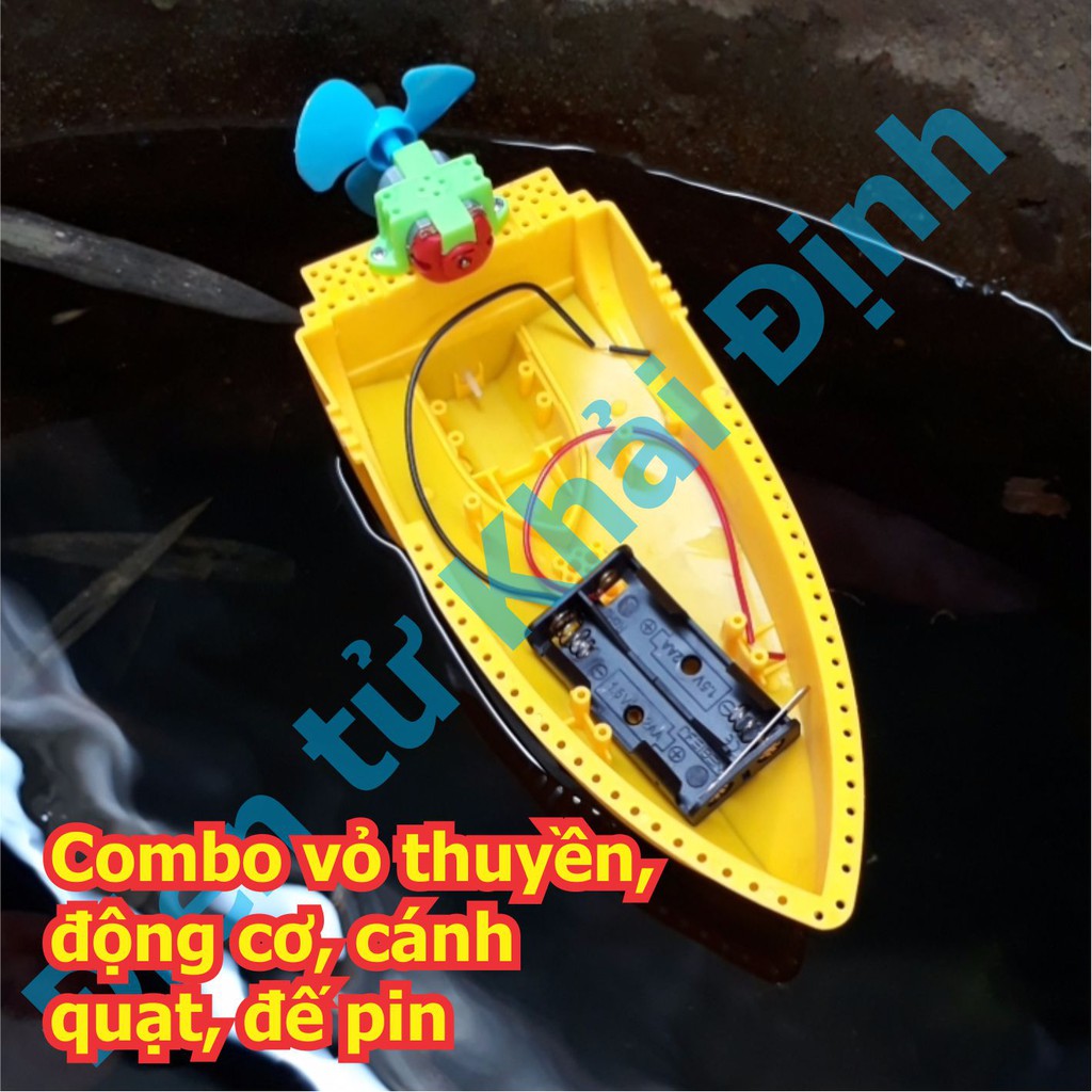 combo thuyền nhựa mô hình, động cơ, giá giữ, đế pin và cánh quạt 40mm kde5493