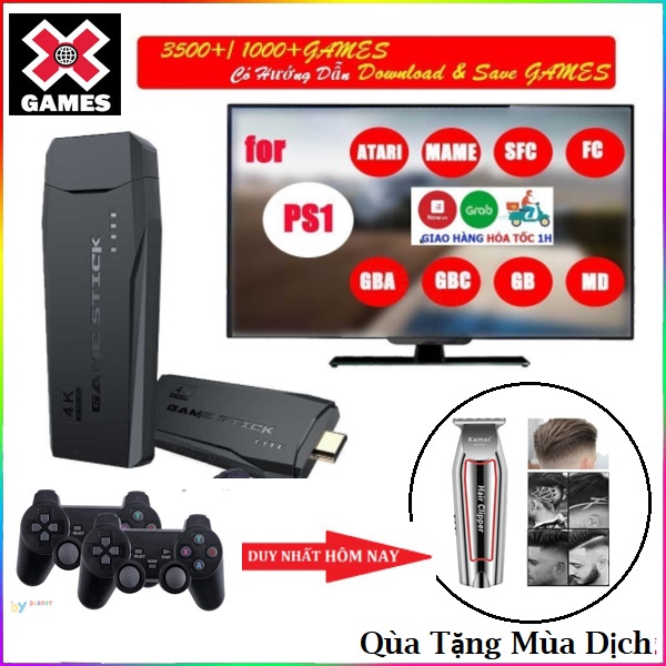 Tặng Tông ĐơMáy Chơi Điện Tử 4 Nút [Game stick 4K] HDMI Không Dây Hơn 3500 Trò Chơi, Máy Chơi Game Cổ Điển ATARI / PS1