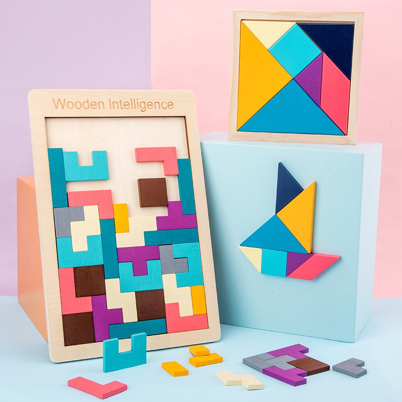 Đồ Chơi Xếp Hình Lắp Ráp Montessori Bằng Gỗ Tetris Cho Bé (40 miếng)