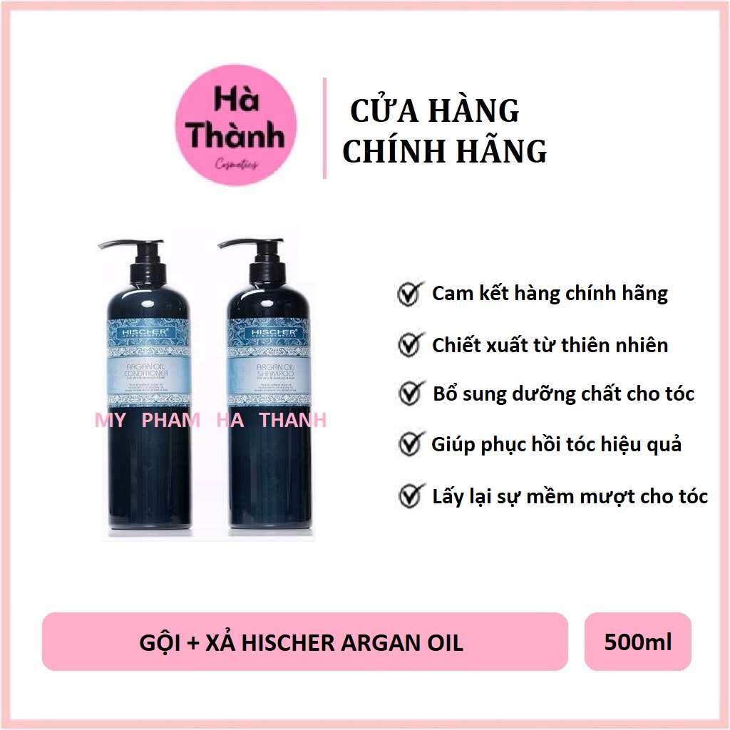 Bộ Dầu Gội Xả Phục Hồi Siêu Mượt Hischer Argan Oil 500ml Hàng Chính Hãng Có Tem Nhập Khẩu  - HT236