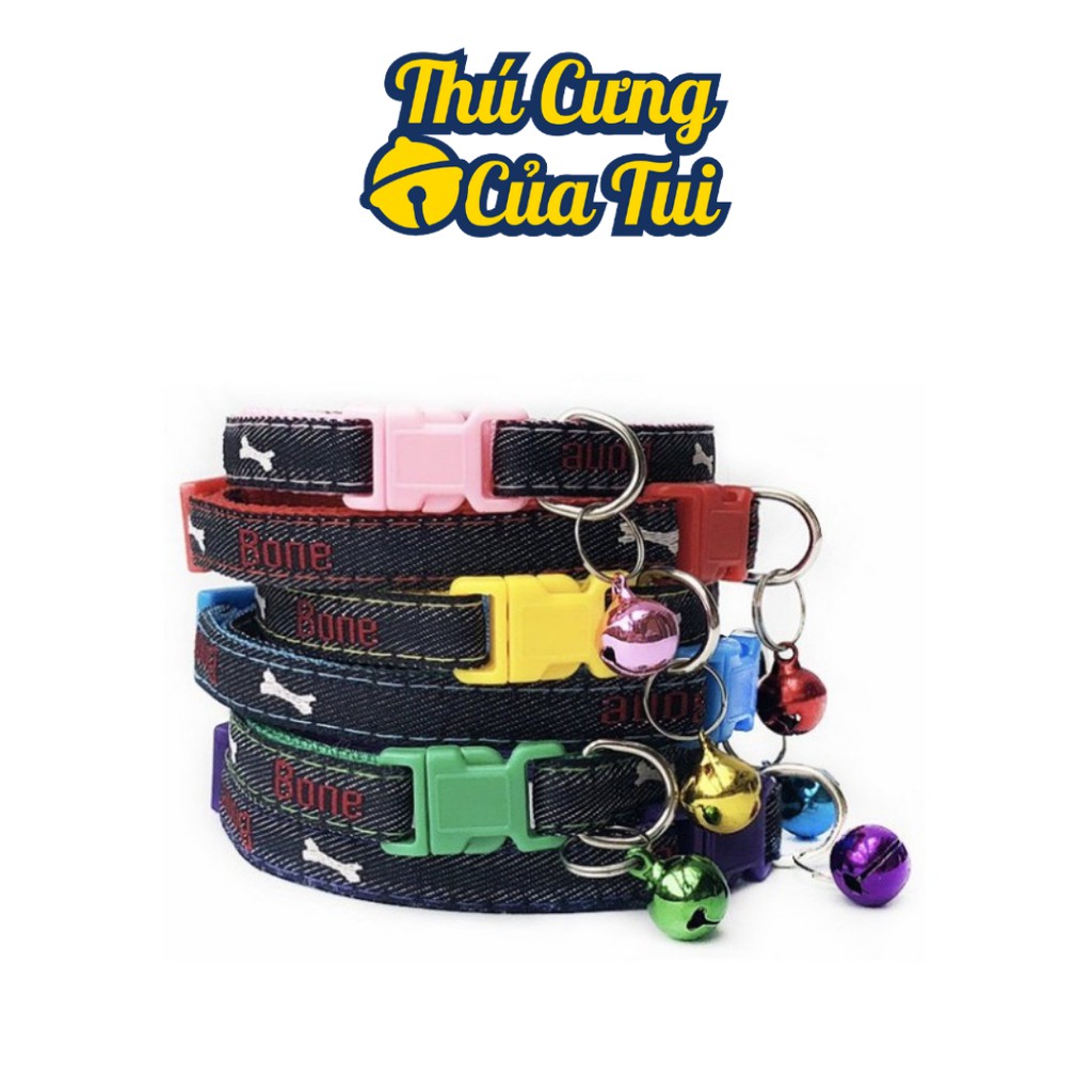 Vòng Cổ Jean Hình Xương Có Lục Lạc Cho Thú Cưng Chó Mèo Dưới 5kg - Thú Cưng Của Tui