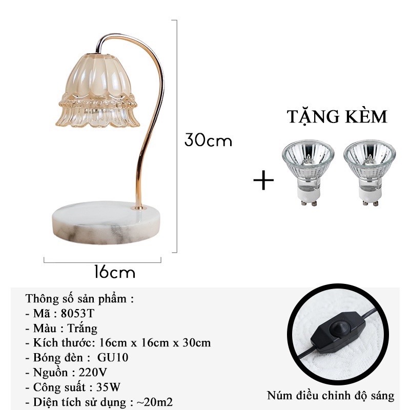 Đèn đốt nến nụ hoa đế đá chỉnh nhiệt tặng bóng