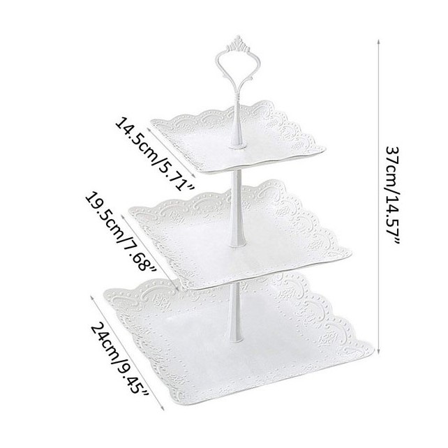 Khay đựng trái cây, bánh 3 tầng vuông 37x24cm