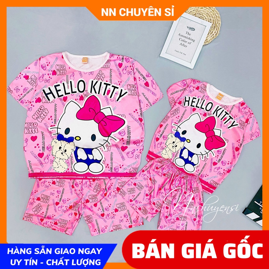 Đồ bộ thun cho bé mặc nhà size đến 70kg chất vải mềm mát in Hello Kitty doremon Hoạt hình dễ thương DBRBD FULL SIZE
