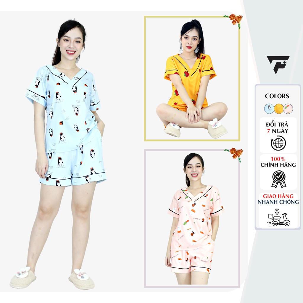 Bộ mặc nhà pijama nữ Lụa cao cấp FPLUS thiết kế cộc họa tiết cute 281