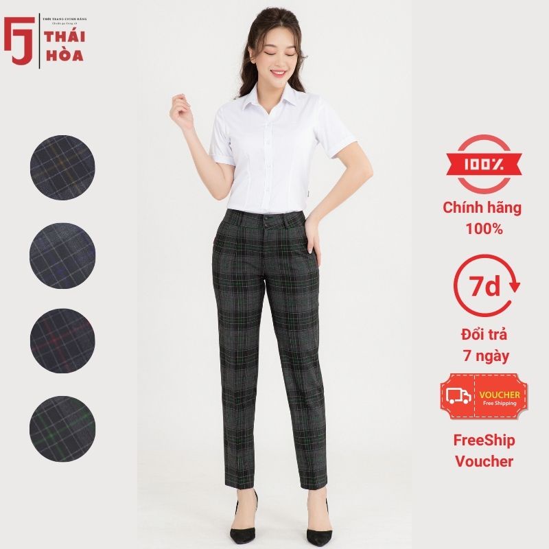 Quần tây công sở nữ Thái Hoà kẻ ô đẹp 2 ly chìm 9 tấc 2c813-11-01