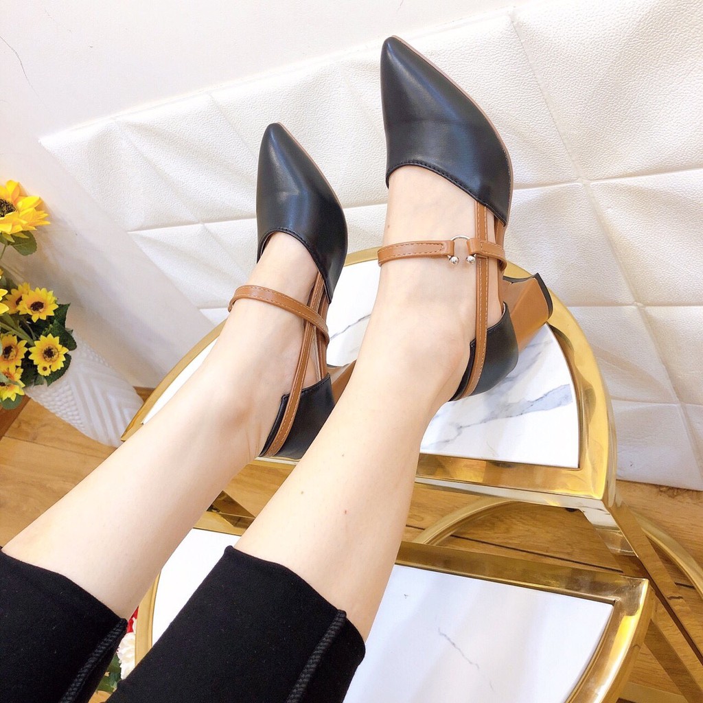 Giày cao gót nữ đế vuông cao 5p, giày sandal nữ thiết kế ôm chân hàng chuẩn size 35-40 màu kem và đen | BigBuy360 - bigbuy360.vn