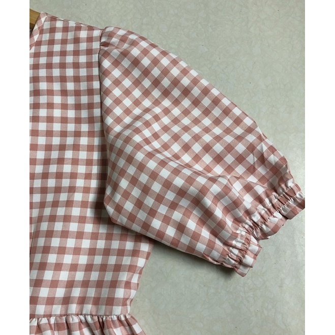 ĐẦM BABYDOLL caro hồng nhạt cực xinh vải katê mịn tặng kèm scrunchie cùng màu