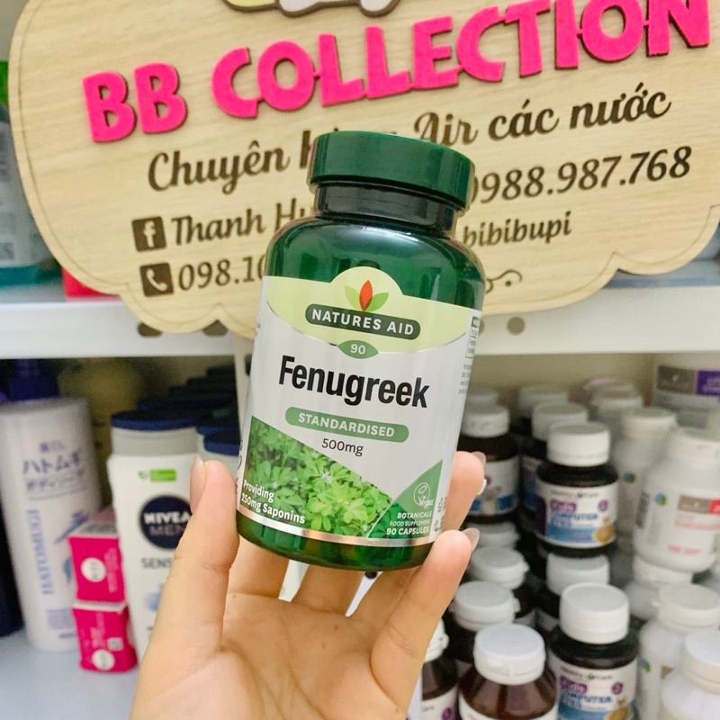Viên lợi sữa Cỏ cà ri Fenugreek Natures Aid 500mg, Anh, 90 viên
