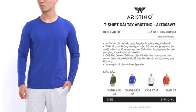 [SALE 40%] Áo thun Aristino dài tay ALT008W7 kiểu suông nhẹ dễ phối đồ | BigBuy360 - bigbuy360.vn
