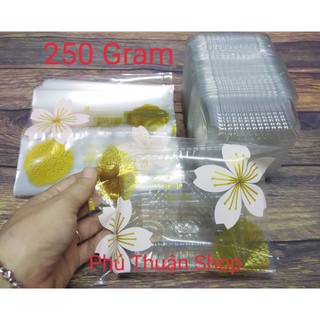 Bộ 100 khay và túi hàn trung thu 250 gram hình hoa anh đào