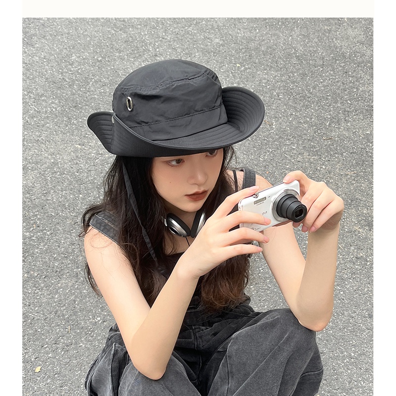 Hồng Nón Tai Bèo Vành Rộng Thoáng Khí Phối Dây Rút Thời Trang Nhật Bản Dành Cho Nữ