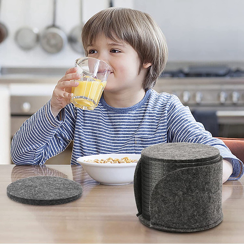 Kính lót ly , Lót nỉ cho kính , Bộ 14, Lót nỉ có hộp bảo quản. Lót có thể giặt được (Grey)