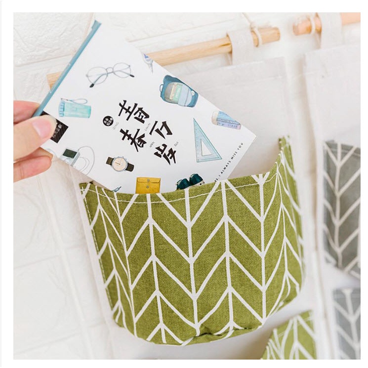 [HCM] Túi vải bố kẻ 3 ngăn đựng đồ treo tường vintage - Decor Trang Trí Nhà Cửa phong cách HQ cực dễ thương