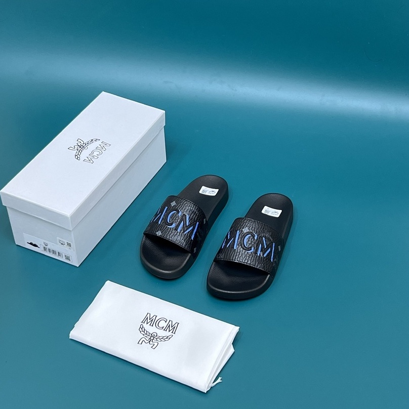 Dép lê quai ngang MCM đen logo thêu da fullbox size 38-43