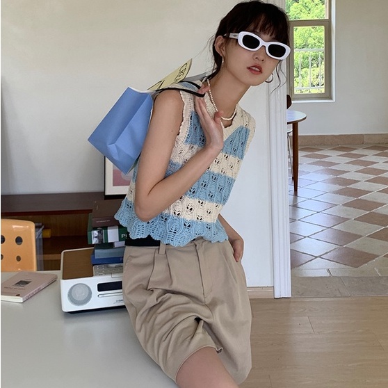 【ZHELIHANGFEI】Áo Thun Tay Ngắn Họa Tiết Sọc Thời Trang Dành Cho Nữ